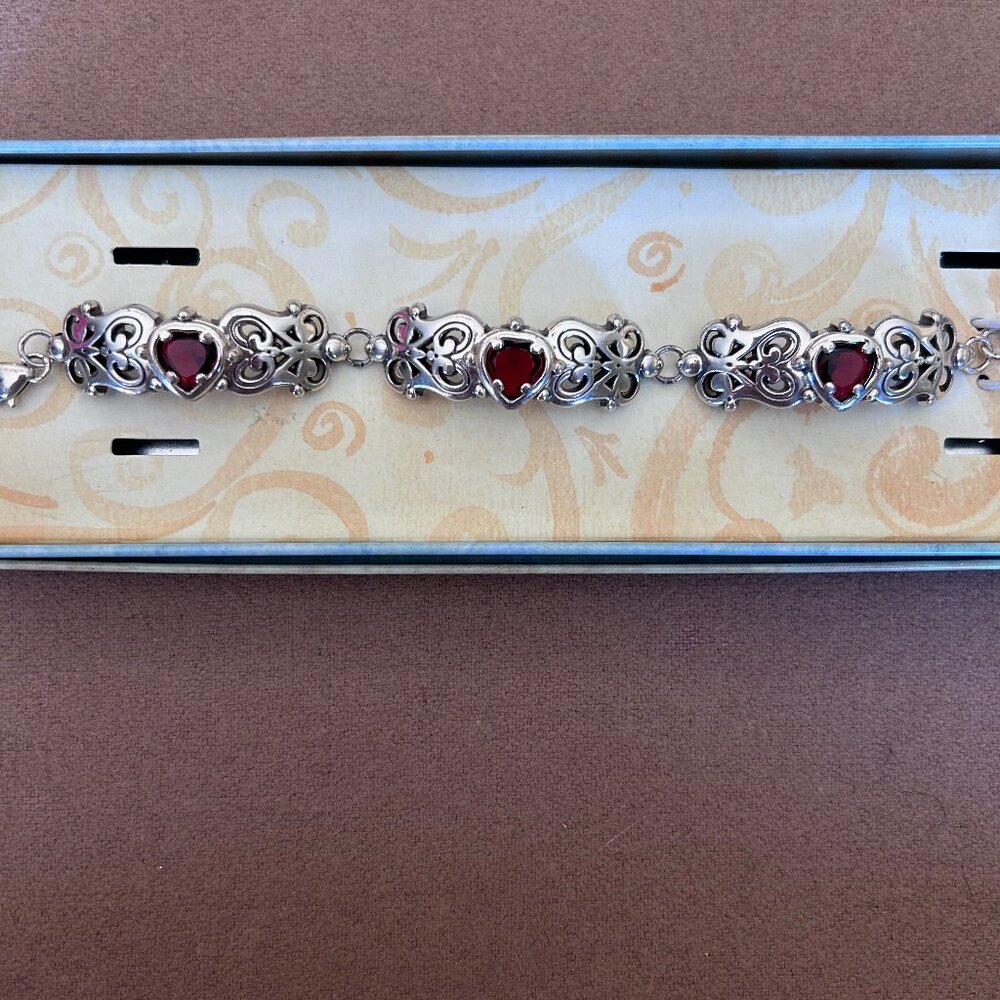 Brighton Endless Love Garnet Red Heart Bracelet – Retired Scroll Design – NWT